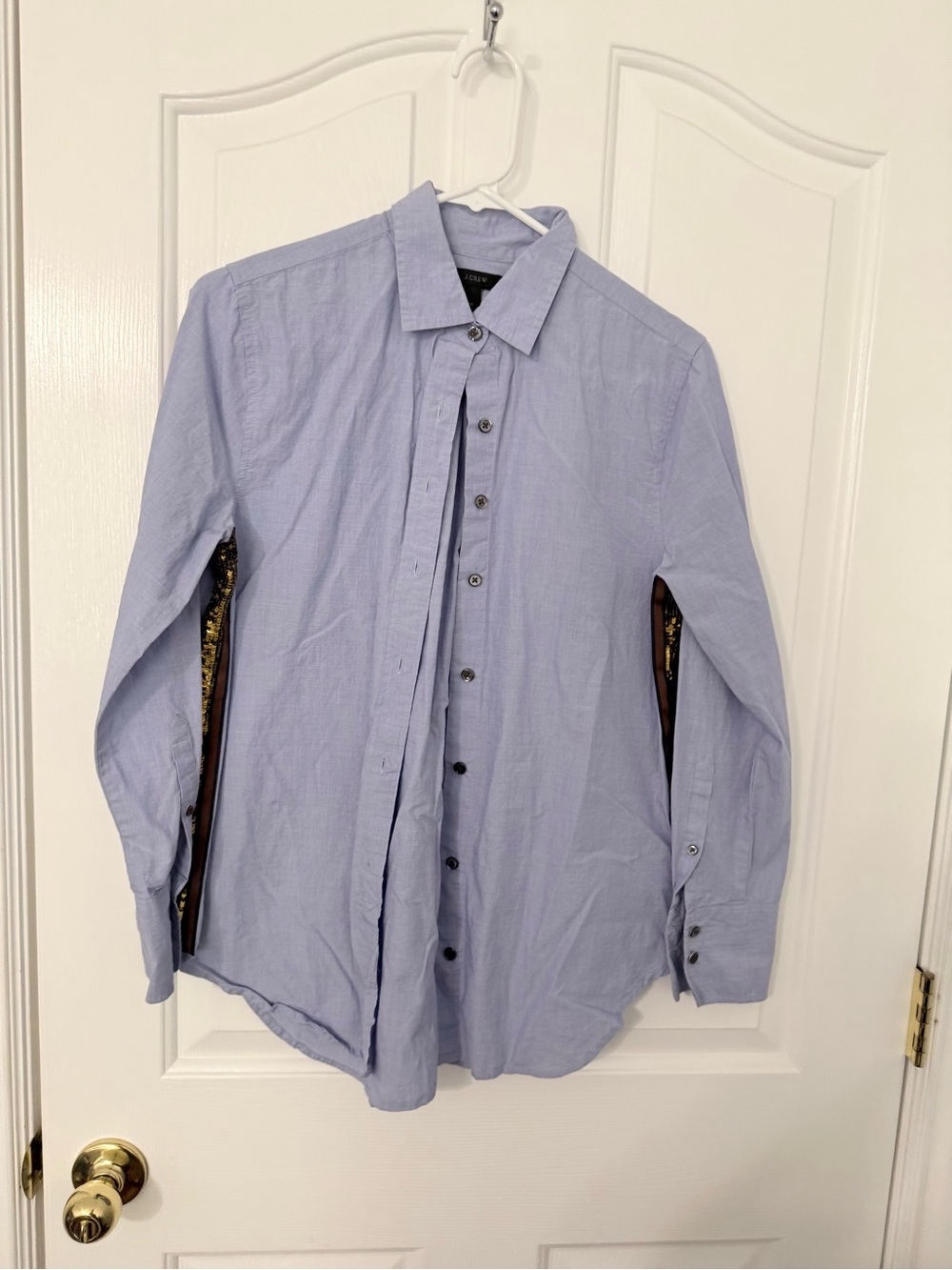 JCrew Light Blue Women's Button-Down Shirt with Collared Neck - side accent